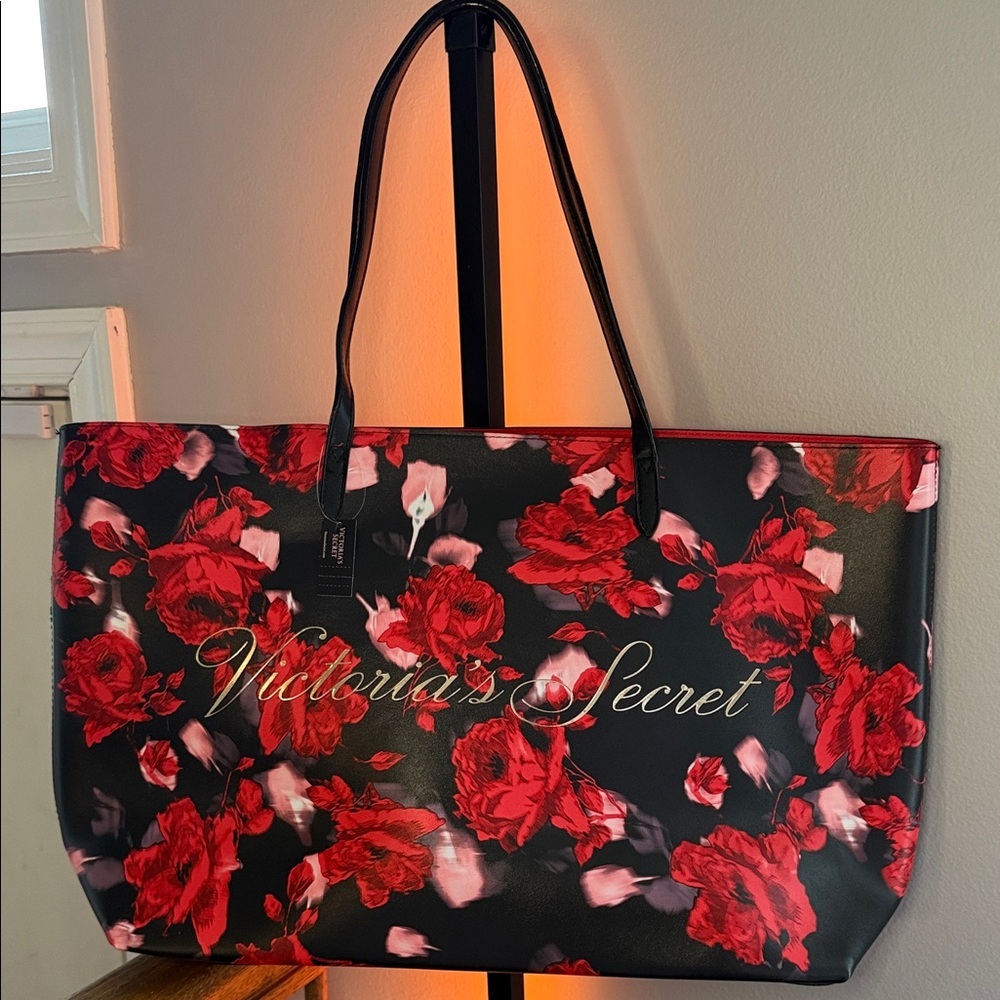 Victoria's Secret Black and Red Rose Tote